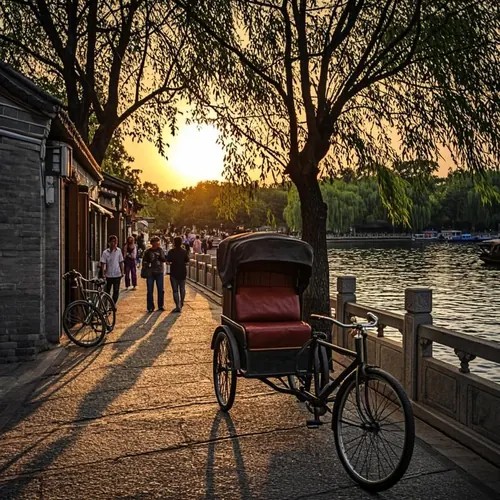 Shichahai hutong at sunset