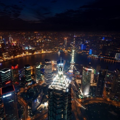 Shanghai skyline at dusk